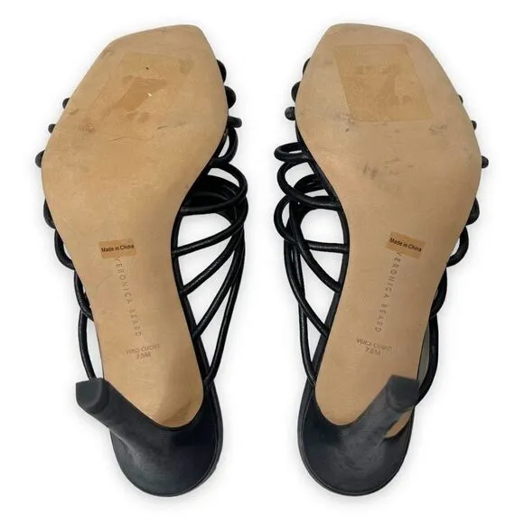 NEW Veronica Beard Avita Metallic Cage Slide Strappy Sandals Black Size 7.5 M