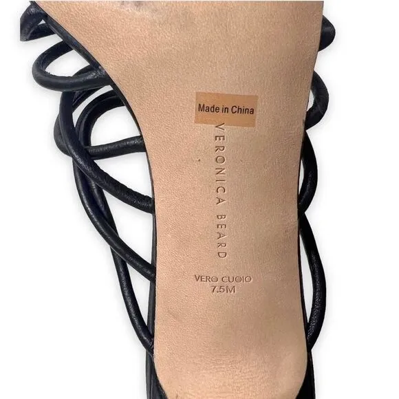 NEW Veronica Beard Avita Metallic Cage Slide Strappy Sandals Black Size 7.5 M