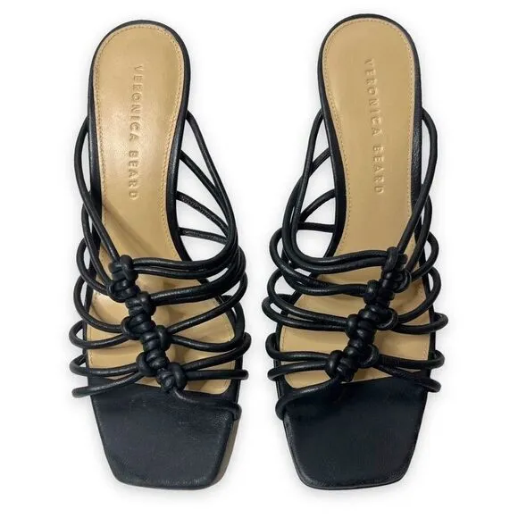 NEW Veronica Beard Avita Metallic Cage Slide Strappy Sandals Black Size 7.5 M
