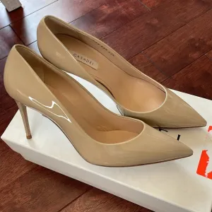 NIB Casadei Italy Tiffany Tan Patient Leather Pointed Pump Heels 37.5