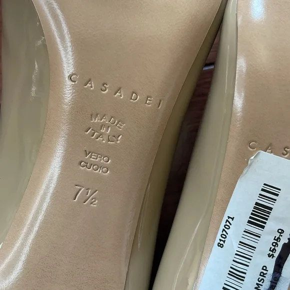 NIB Casadei Italy Tiffany Tan Patient Leather Pointed Pump Heels 37.5