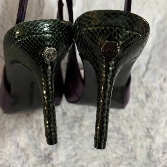 NIB Karl Lagerfeld Snake Purple and Green Slingback Heels, size 7.5