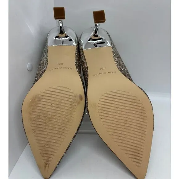 NIB Marc Fisher HEADY Special Occasion Prom Heels Silver Gold Glitter Shoes 10 M