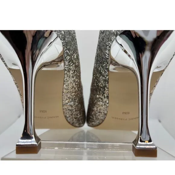 NIB Marc Fisher HEADY Special Occasion Prom Heels Silver Gold Glitter Shoes 10 M