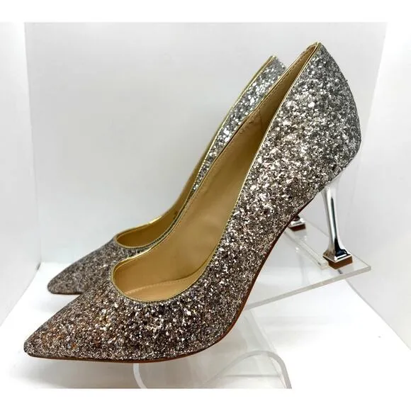 NIB Marc Fisher HEADY Special Occasion Prom Heels Silver Gold Glitter Shoes 10 M