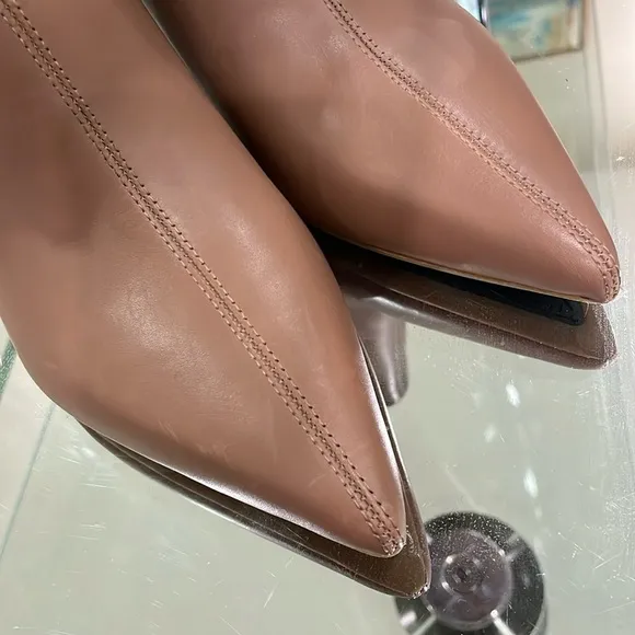 NIB Nine West caramel leather booties ankle boots in dark tan real leather 8 new