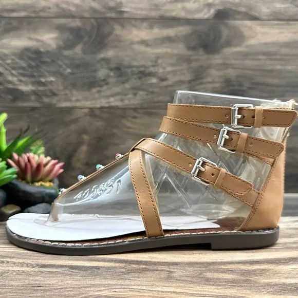 NIB Sam Edelman 9M Camel Genevive Leather Studded Strappy Gladiator Sandals