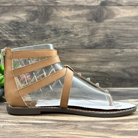 NIB Sam Edelman 9M Camel Genevive Leather Studded Strappy Gladiator Sandals
