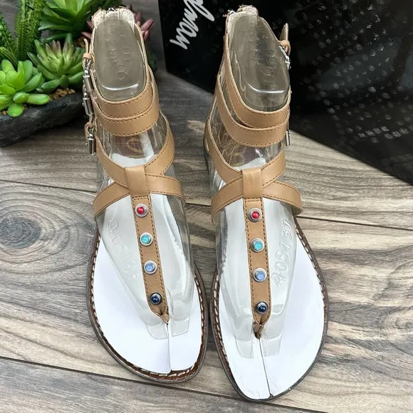 NIB Sam Edelman 9M Camel Genevive Leather Studded Strappy Gladiator Sandals