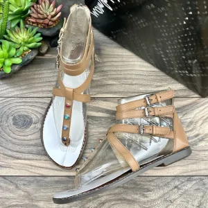 NIB Sam Edelman 9M Camel Genevive Leather Studded Strappy Gladiator Sandals