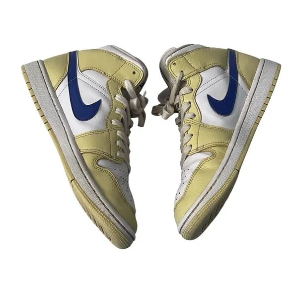 Nike Air Jordan 1 Mid Lemon Wash Lapiz Blue White Womens shoes 6.5