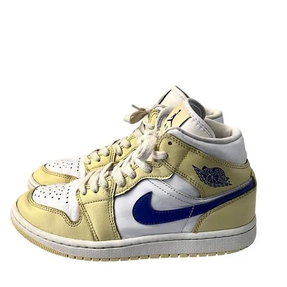 Nike Air Jordan 1 Mid Lemon Wash Lapiz Blue White Womens shoes 6.5