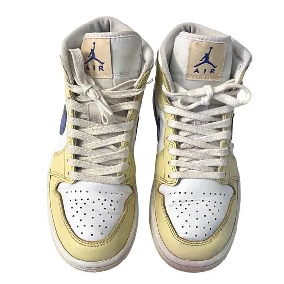Nike Air Jordan 1 Mid Lemon Wash Lapiz Blue White Womens shoes 6.5