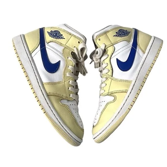 Nike Air Jordan 1 Mid Lemon Wash Lapiz Blue White Womens shoes 6.5