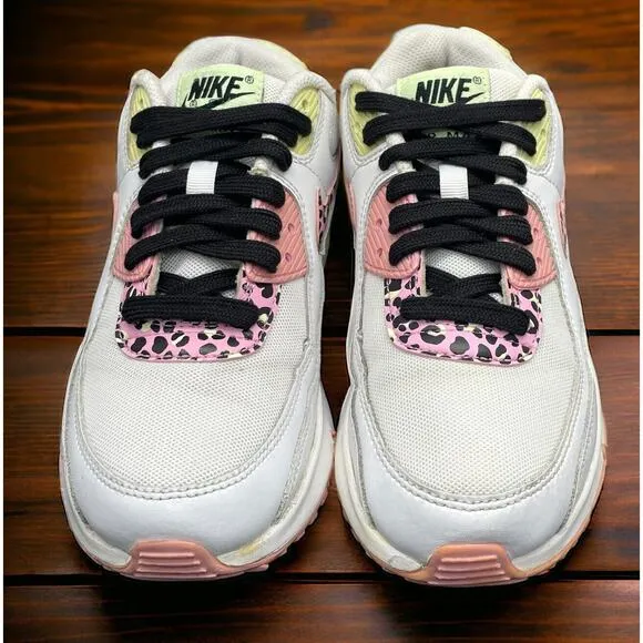 Nike Air Max 90 Pink Barely Rare Volt Leopard Shoes Girls Size 5Y Fast Ship