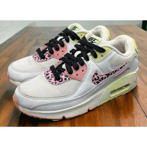 Nike Air Max 90 Pink Barely Rare Volt Leopard Shoes Girls Size 5Y Fast Ship