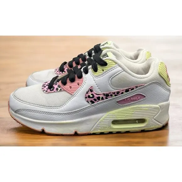 Nike Air Max 90 Pink Barely Rare Volt Leopard Shoes Girls Size 5Y Fast Ship