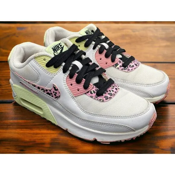 Nike Air Max 90 Pink Barely Rare Volt Leopard Shoes Girls Size 5Y Fast Ship