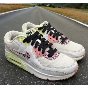 Nike Air Max 90 Pink Barely Rare Volt Leopard Shoes Girls Size 5Y Fast Ship
