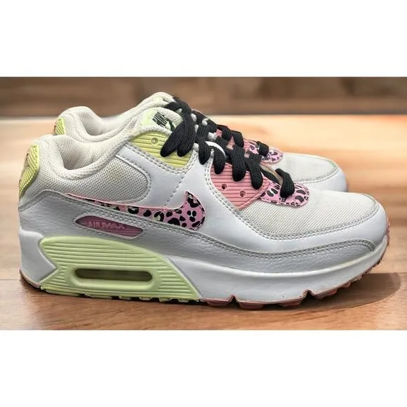 Nike Air Max 90 Pink Barely Rare Volt Leopard Shoes Girls Size 5Y Fast Ship