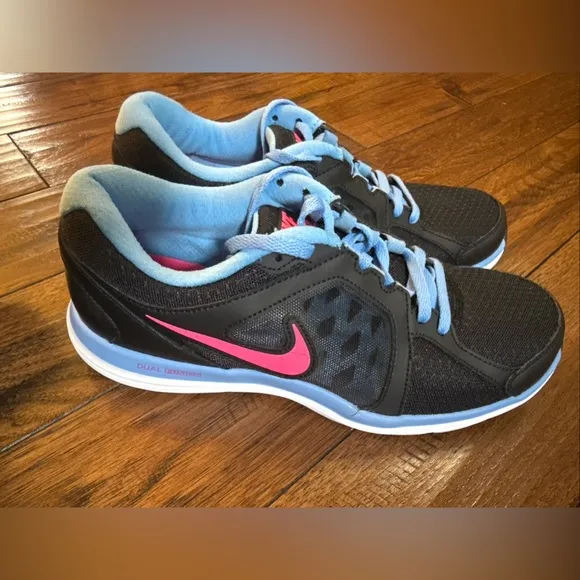 Nike‎ Dual Fusion ST3 Women Black Pink Blue Running Shoes 9.5 #657498-003