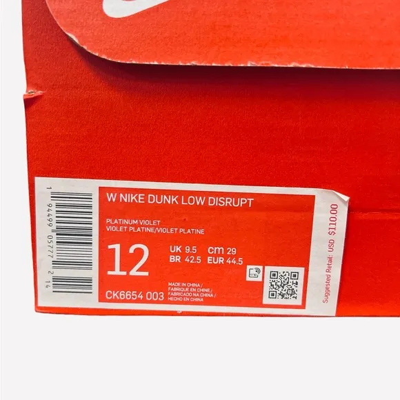 Nike Dunk Low Disrupt Shoes Platinum Violet CK6654-003 Womens Size 12