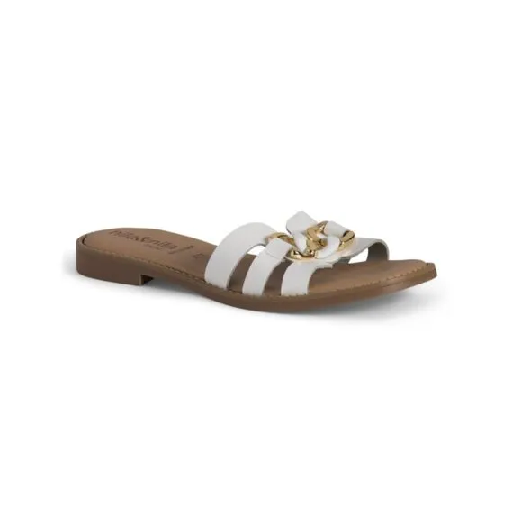NILA &amp; NILA White Made In Italy Leather Flat Sandals With Accessory
