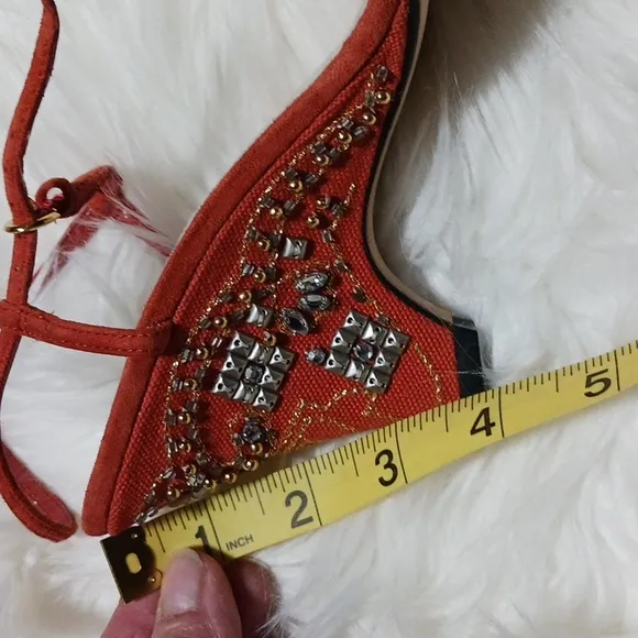 Nina 6.5 orange embellished high heel shoes. Leather.