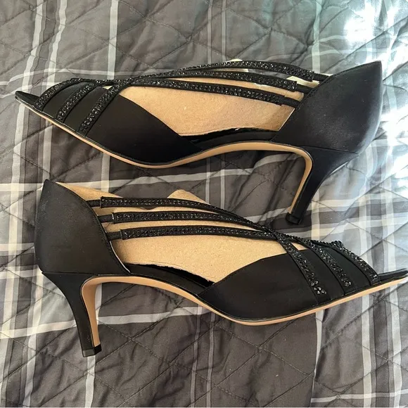 Nina Novita Black Stone Trim Low Heeled Shoes Leather Sole NWOB Sz 10 Ret $99
