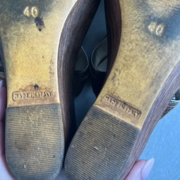 NINE WEST Brown Leather Wood Wedge Sandals Size 9.5