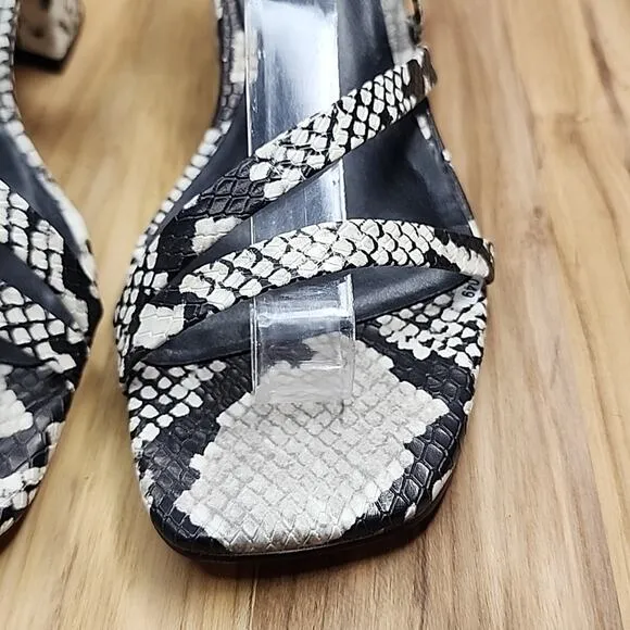 NINE WEST MULTI TEXTURE STRAPPY SNAKEPRINT SANDALS HEELS WOMAN'S SIZE 8.5 NIB