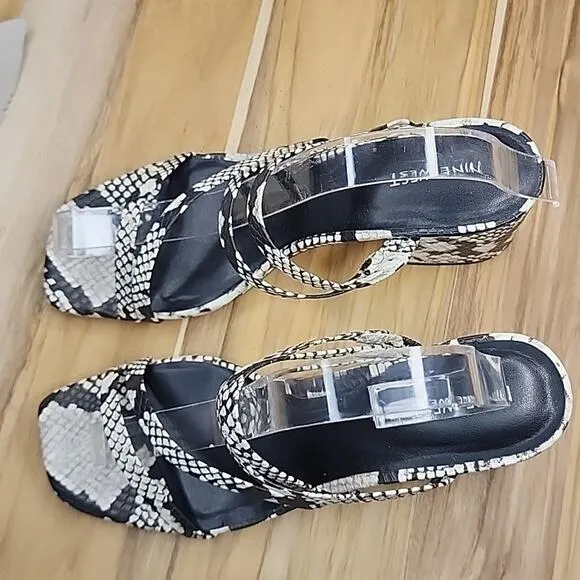 NINE WEST MULTI TEXTURE STRAPPY SNAKEPRINT SANDALS HEELS WOMAN'S SIZE 8.5 NIB
