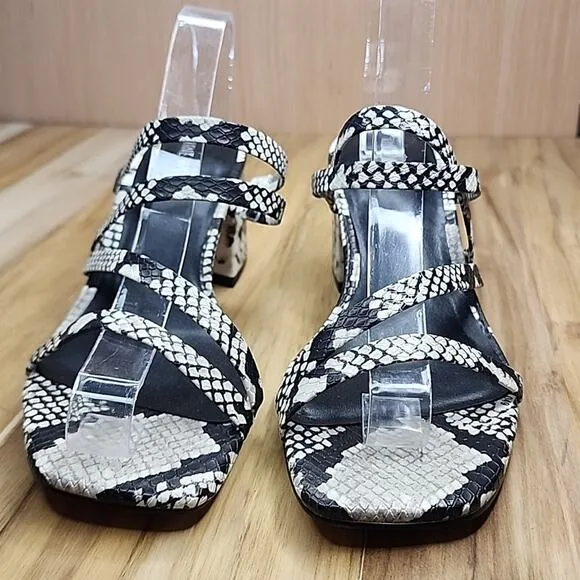 NINE WEST MULTI TEXTURE STRAPPY SNAKEPRINT SANDALS HEELS WOMAN'S SIZE 8.5 NIB
