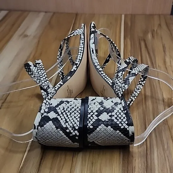 NINE WEST MULTI TEXTURE STRAPPY SNAKEPRINT SANDALS HEELS WOMAN'S SIZE 8.5 NIB