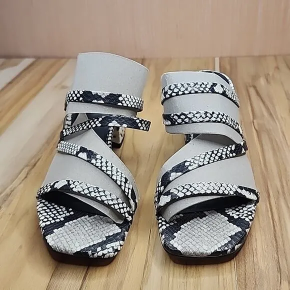 NINE WEST MULTI TEXTURE STRAPPY SNAKEPRINT SANDALS HEELS WOMAN'S SIZE 8.5 NIB