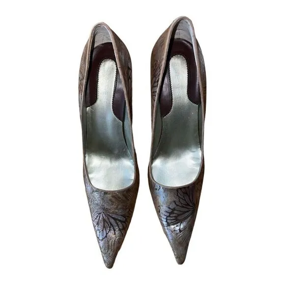Nine West Silver &amp; Gold Butterfly Pattern Leather Pump Womens Size 10