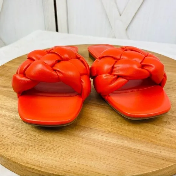 Nine West Sonet Braided Slide Sandal Shoes Orange 9