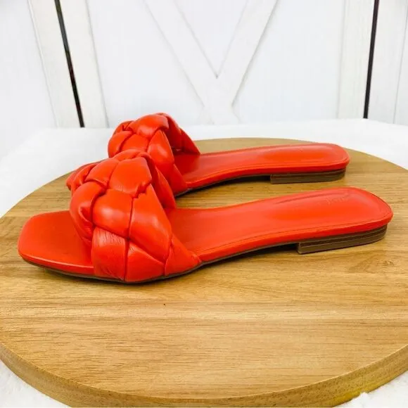 Nine West Sonet Braided Slide Sandal Shoes Orange 9