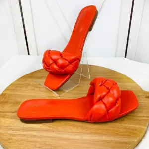 Nine West Sonet Braided Slide Sandal Shoes Orange 9