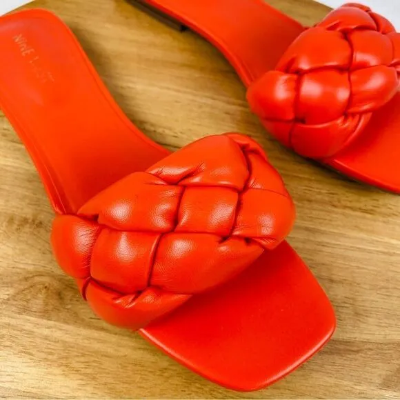 Nine West Sonet Braided Slide Sandal Shoes Orange 9