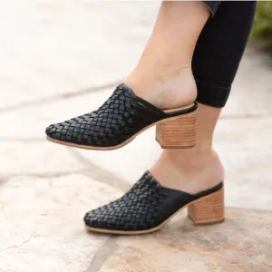 Nisolo Leather Black Woven Mules
