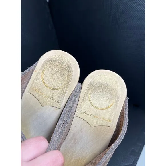 No.6 Old School Clog on High Heel Brown Suede Womens Size 36 US 6 Shoes