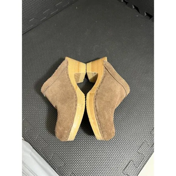 No.6 Old School Clog on High Heel Brown Suede Womens Size 36 US 6 Shoes