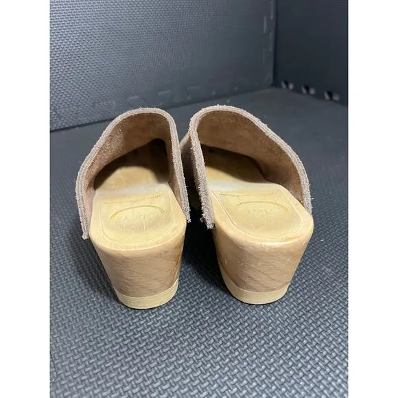 No.6 Old School Clog on High Heel Brown Suede Womens Size 36 US 6 Shoes