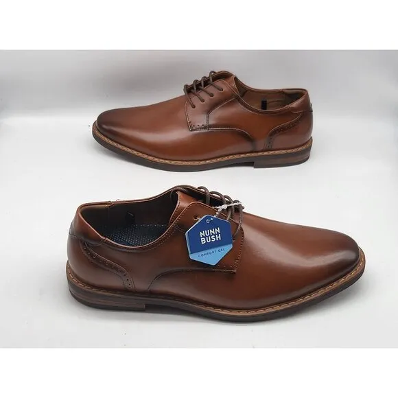 Nunn Bush Brown Leather Oxford Mens Dress Shoes W/Comfort Gel Sole 9M