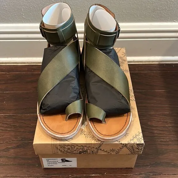 NWB Free People Vale Boot Sandal Khaki Green Leather Size 41