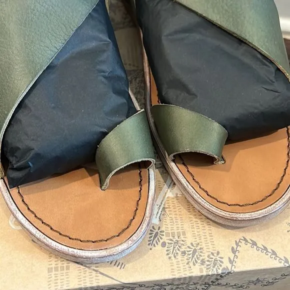 NWB Free People Vale Boot Sandal Khaki Green Leather Size 41
