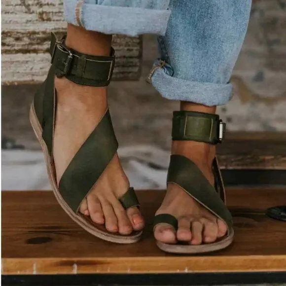 NWB Free People Vale Boot Sandal Khaki Green Leather Size 41