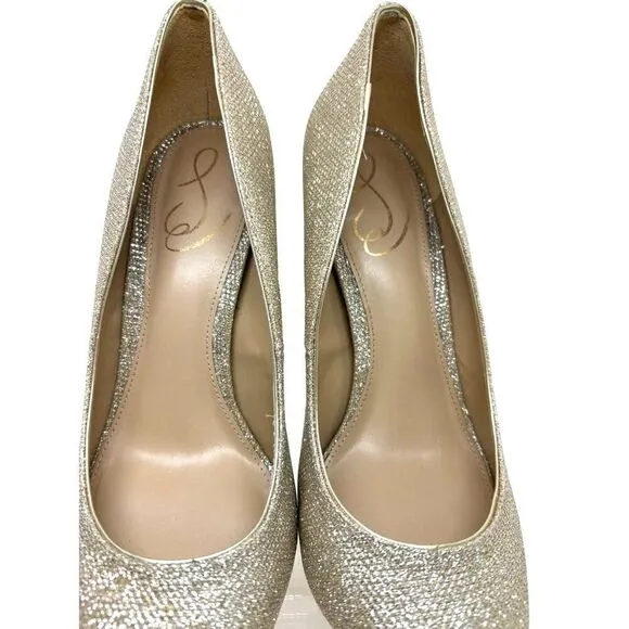 NWB SAM EDELMAN Hazel Light Gold Mesh Special Occasion 3.75&quot; Heels Shoes 9 W