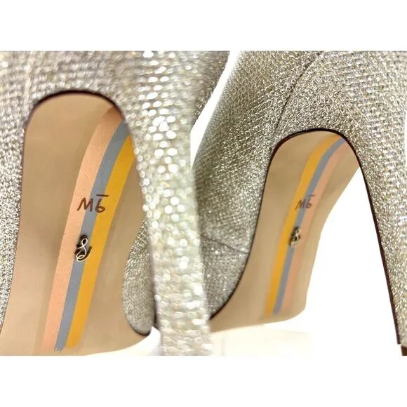 NWB SAM EDELMAN Hazel Light Gold Mesh Special Occasion 3.75&quot; Heels Shoes 9 W